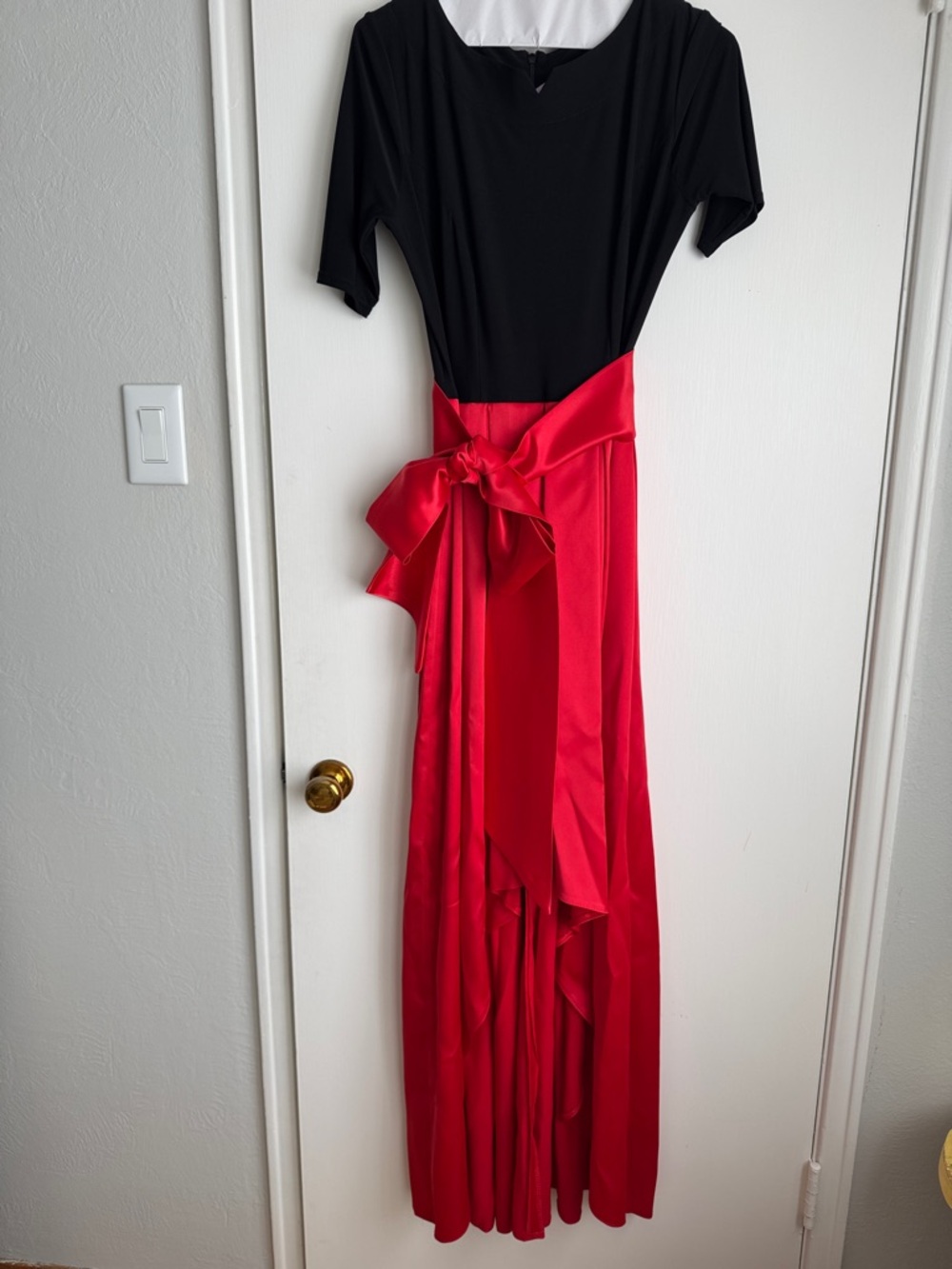 Black and Red Satin hi-low dress. No brand.